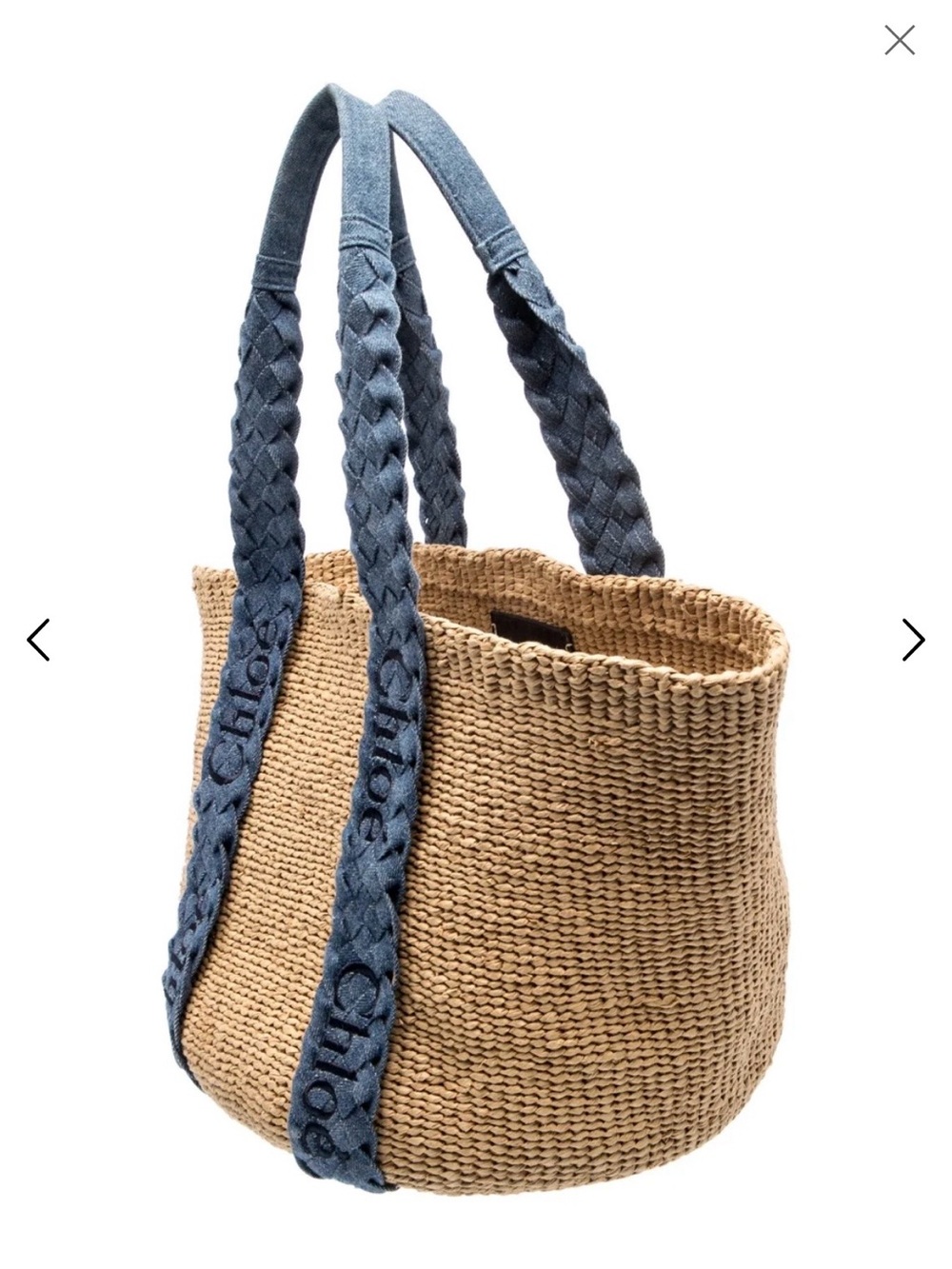 Chloé Natural Straw Tote with Navy Braided Handles - Picture 3 of 12